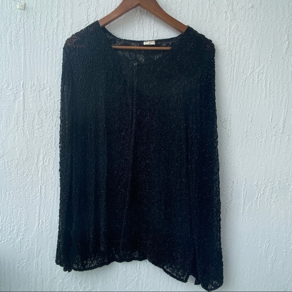 Vest sparkling sequins pearl black hand made mesh L